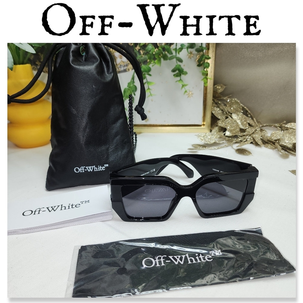 NWOT Off-WhiteDOVER Dark Grey Square Unisex Sunglasses